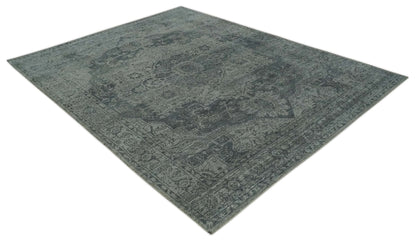 Antique Design Charcoal and Silver Traditional Medallion Custom Made wool Area Rug.