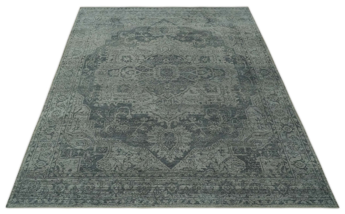 Antique Design Charcoal and Silver Traditional Medallion Custom Made wool Area Rug.