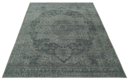 Antique Design Charcoal and Silver Traditional Medallion Custom Made wool Area Rug.