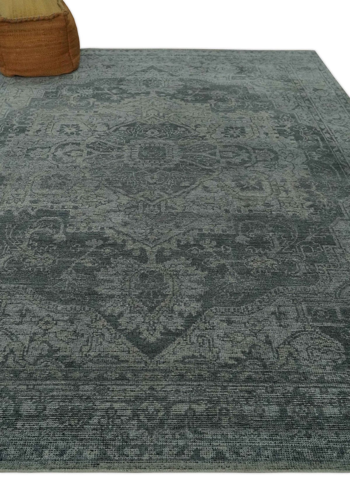 Antique Design Charcoal and Silver Traditional Medallion Custom Made wool Area Rug.
