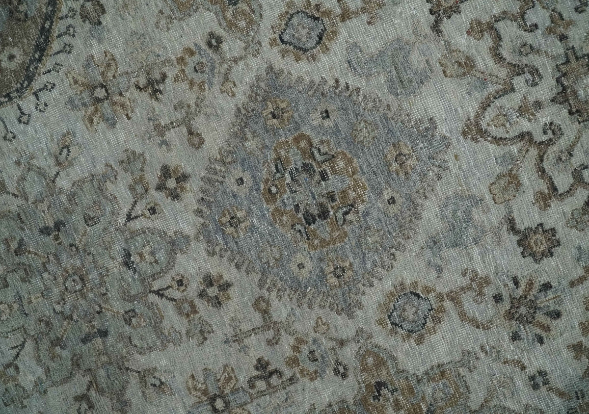 Antique Distressed finished Look Ivory, Charcoal and Beige Custom Made wool Area Rug.