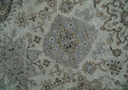 Antique Distressed finished Look Ivory, Charcoal and Beige Custom Made wool Area Rug.
