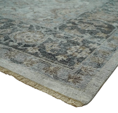 Antique Distressed finished Look Ivory, Charcoal and Beige Custom Made wool Area Rug.