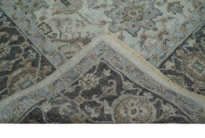 Antique Distressed finished Look Ivory, Charcoal and Beige Custom Made wool Area Rug.
