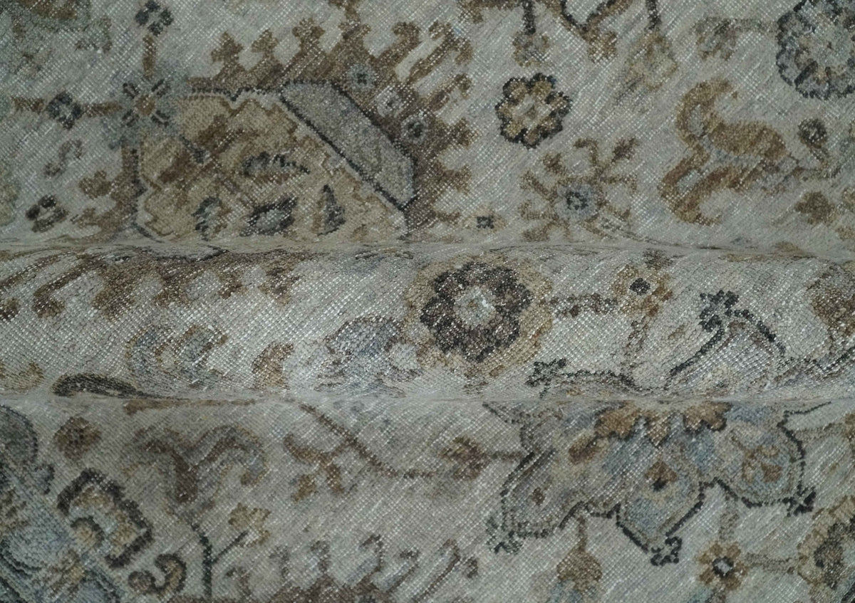 Antique Distressed finished Look Ivory, Charcoal and Beige Custom Made wool Area Rug.