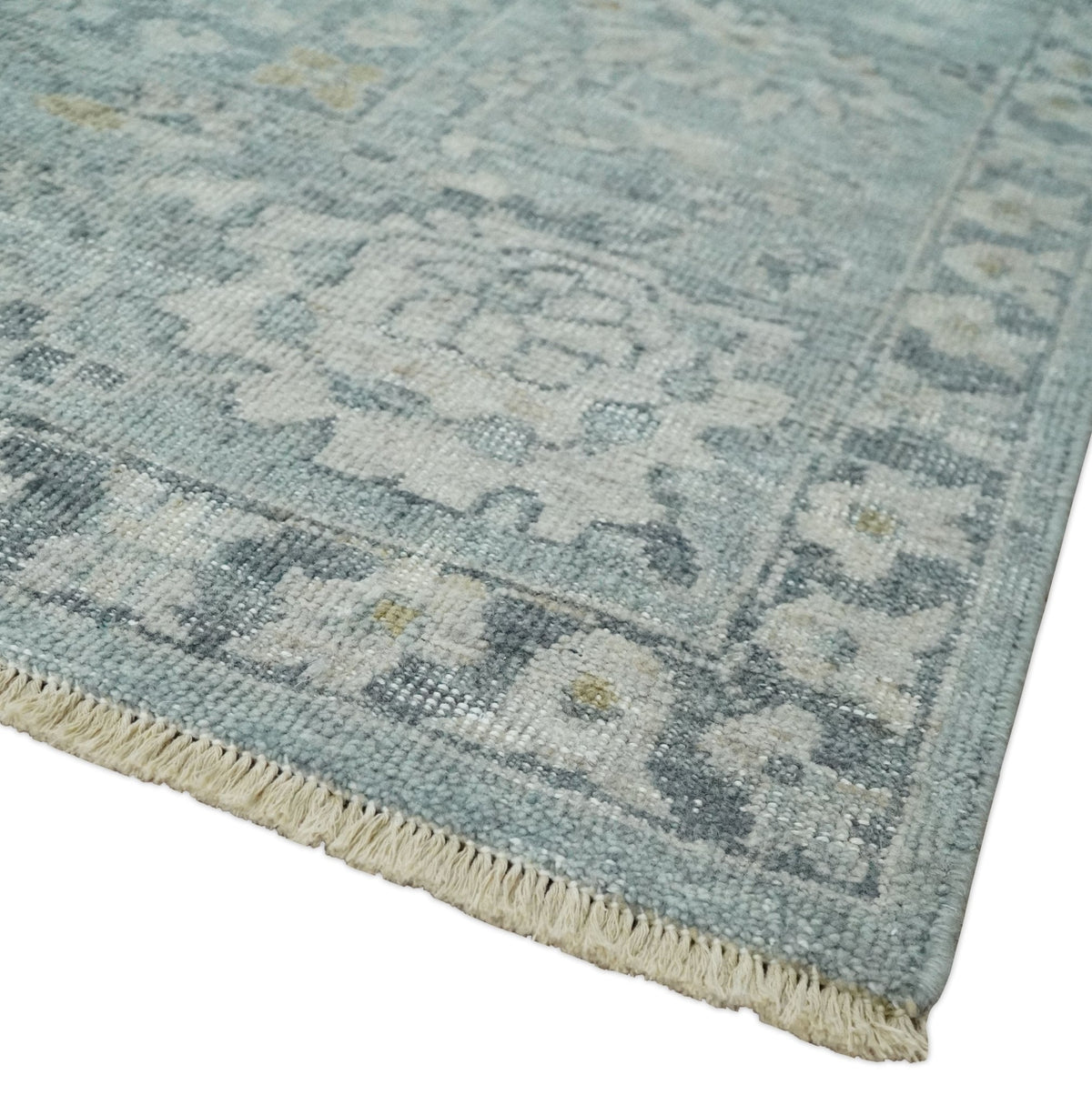 Antique Distressed Look Gray and Silver Low Pile Multi Size Oushak wool Area Rug.