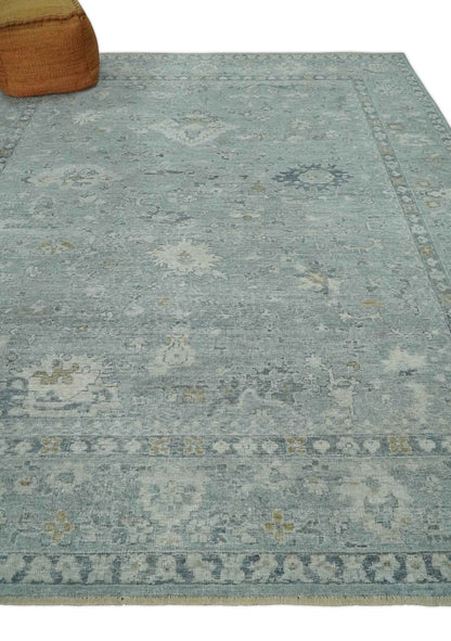 Antique Distressed Look Gray and Silver Low Pile Multi Size Oushak wool Area Rug.