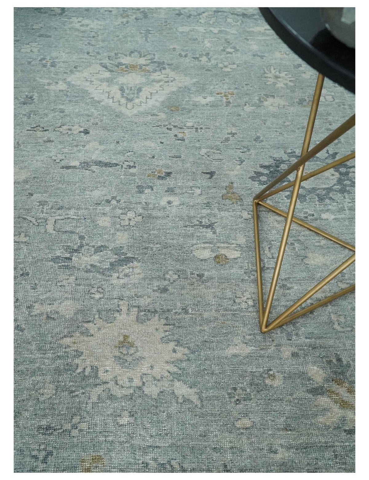 Antique Distressed Look Gray and Silver Low Pile Multi Size Oushak wool Area Rug.