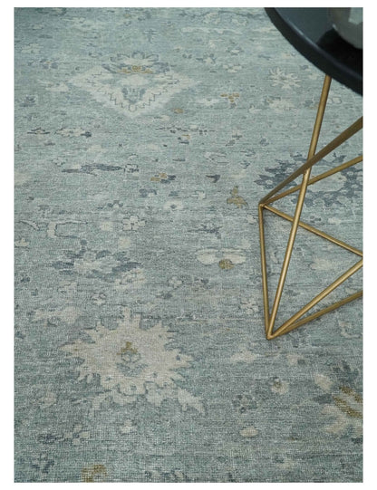 Antique Distressed Look Gray and Silver Low Pile Multi Size Oushak wool Area Rug.