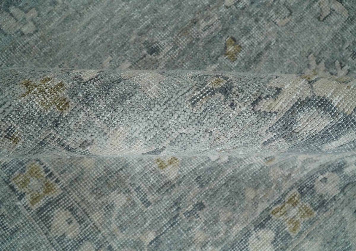 Antique Distressed Look Gray and Silver Low Pile Multi Size Oushak wool Area Rug.