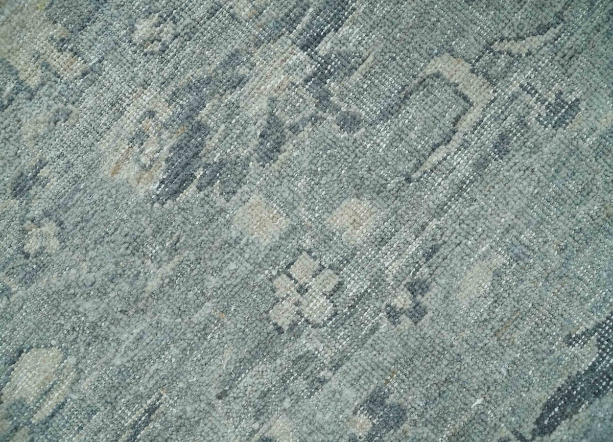 Antique Distressed Look Gray and Silver Low Pile Multi Size Oushak wool Area Rug.