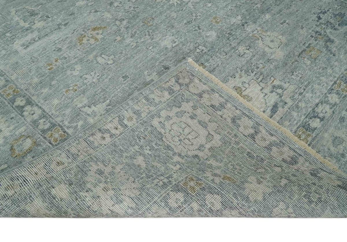 Antique Distressed Look Gray and Silver Low Pile Multi Size Oushak wool Area Rug.