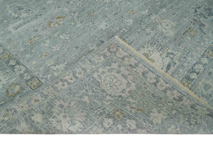 Antique Distressed Look Gray and Silver Low Pile Multi Size Oushak wool Area Rug.