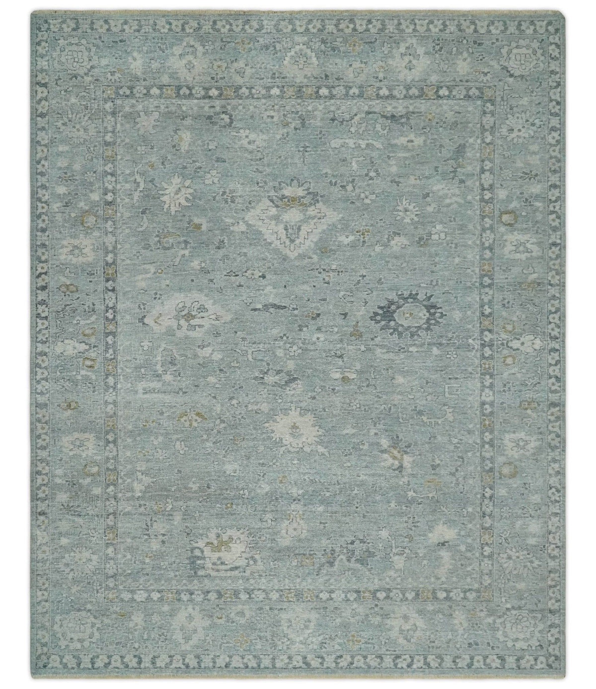 Antique Distressed Look Gray and Silver Low Pile Multi Size Oushak wool Area Rug.