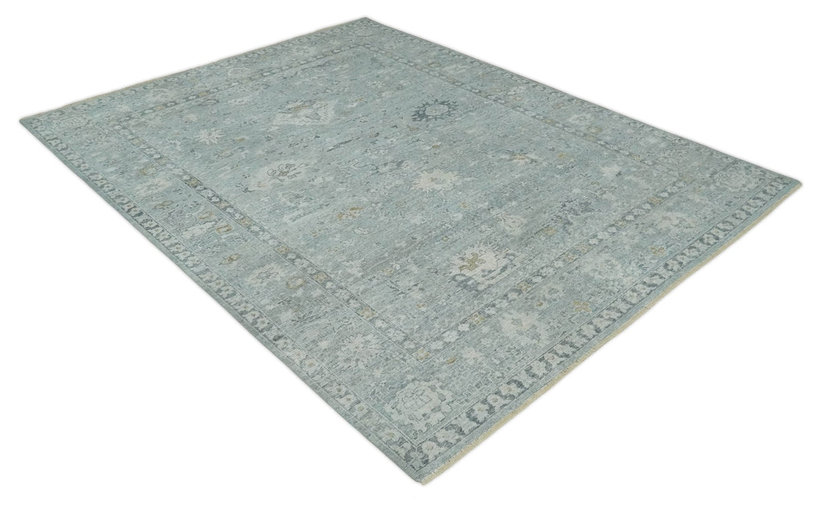 Antique Distressed Look Gray and Silver Low Pile Multi Size Oushak wool Area Rug.