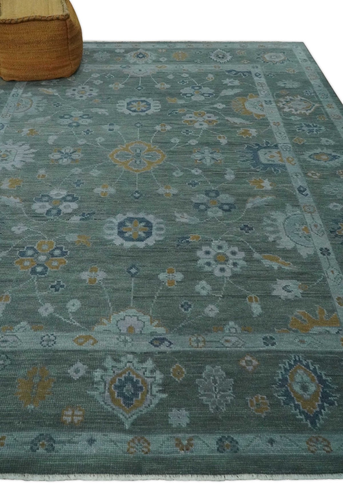 Antique Finish Gray Hand knotted Traditional Oushak Custom Made wool Area Rug.