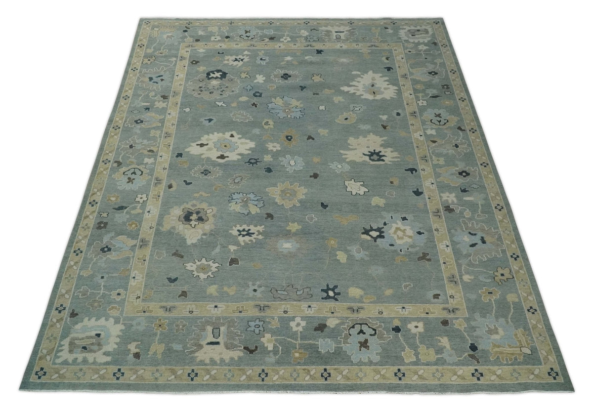 Antique Finish Multi Size Hand Knotted Oushak Silver and Beige Traditional Area Rug.