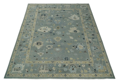 Antique Finish Multi Size Hand Knotted Oushak Silver and Beige Traditional Area Rug.