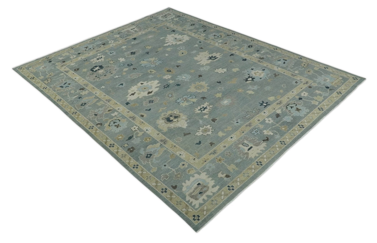 Antique Finish Multi Size Hand Knotted Oushak Silver and Beige Traditional Area Rug.