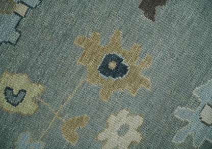 Antique Finish Multi Size Hand Knotted Oushak Silver and Beige Traditional Area Rug.