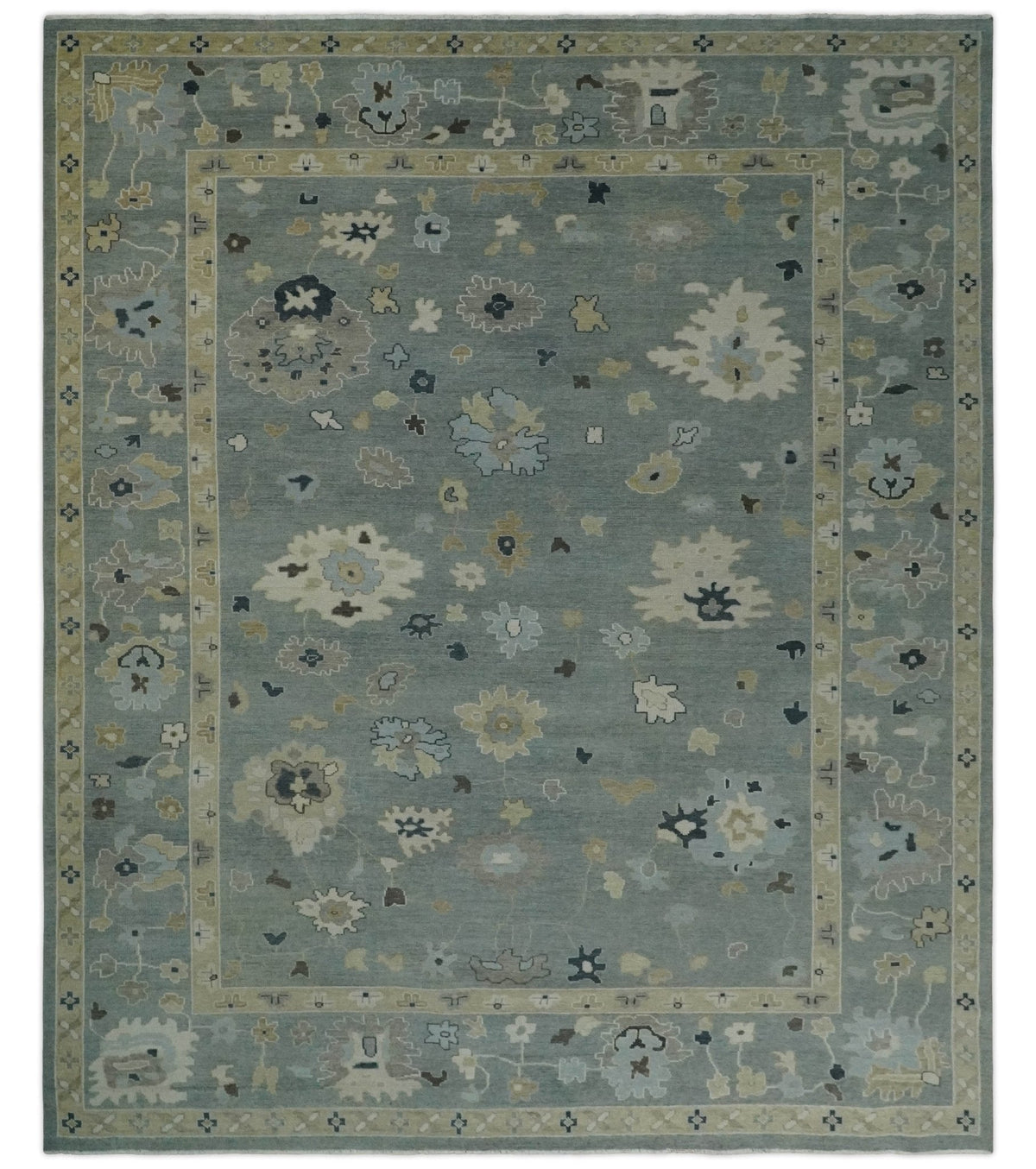 Antique Finish Multi Size Hand Knotted Oushak Silver and Beige Traditional Area Rug.