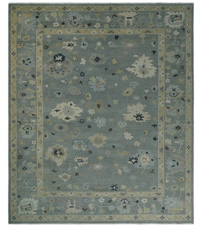 Antique Finish Multi Size Hand Knotted Oushak Silver and Beige Traditional Area Rug.