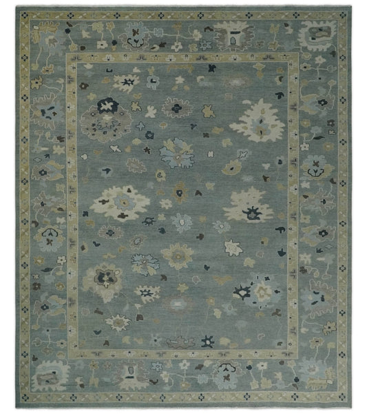 Antique Finish Multi Size Hand Knotted Oushak Silver and Beige Traditional Area Rug.