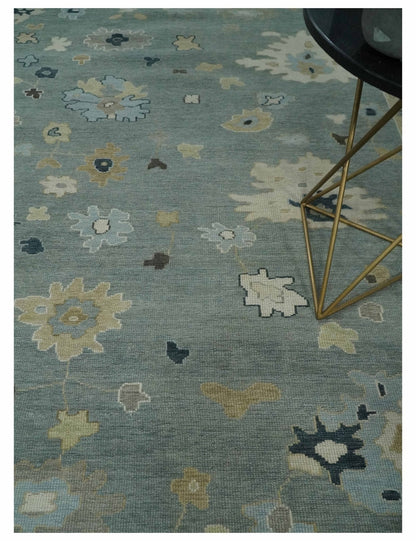 Antique Finish Multi Size Hand Knotted Oushak Silver and Beige Traditional Area Rug.