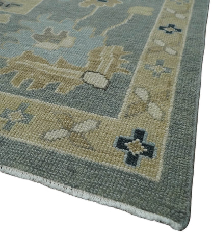 Antique Finish Multi Size Hand Knotted Oushak Silver and Beige Traditional Area Rug.