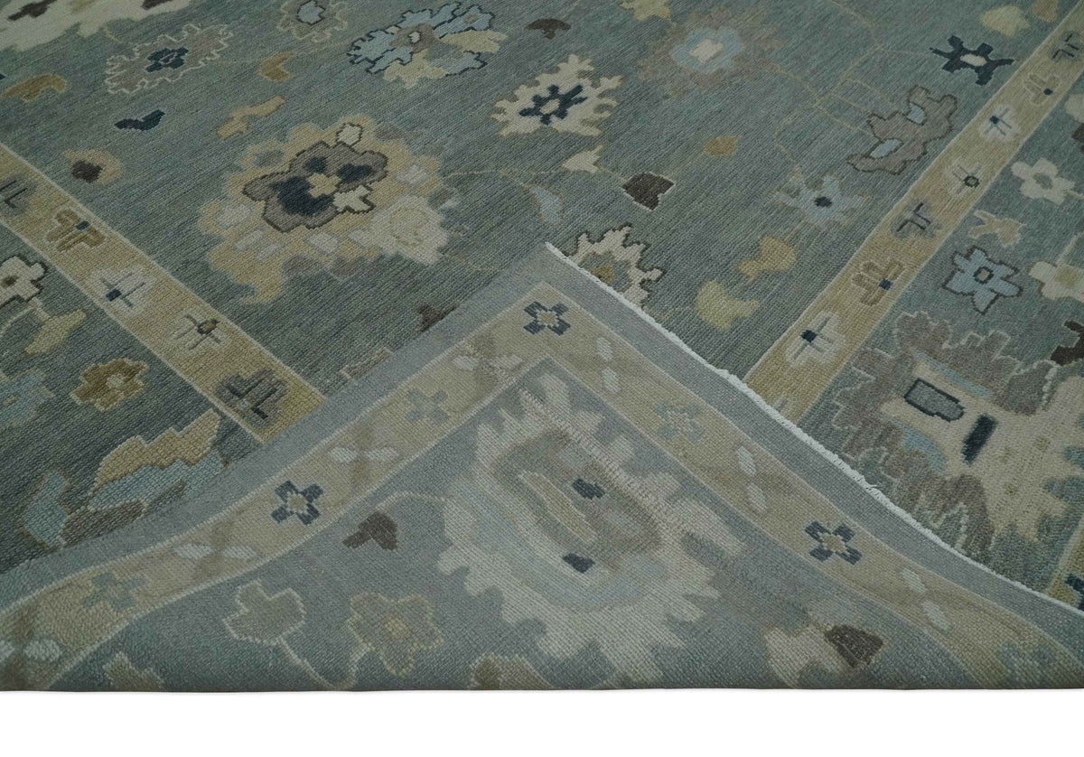 Antique Finish Multi Size Hand Knotted Oushak Silver and Beige Traditional Area Rug.