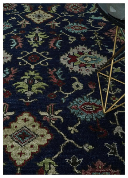Hand Knotted Blue and Maroon Traditional Oriental Oushak Custom Made Wool Area Rug.