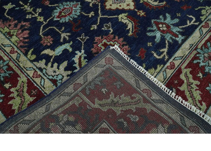 Hand Knotted Blue and Maroon Traditional Oriental Oushak Custom Made Wool Area Rug.