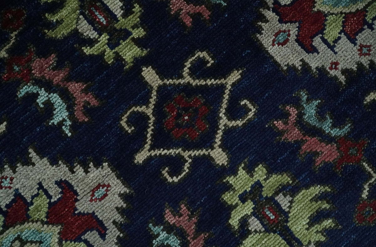 Hand Knotted Blue and Maroon Traditional Oriental Oushak Custom Made Wool Area Rug.