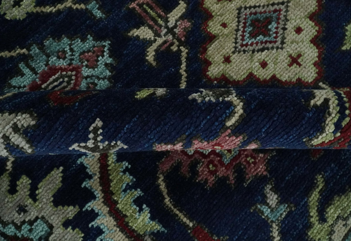 Hand Knotted Blue and Maroon Traditional Oriental Oushak Custom Made Wool Area Rug.