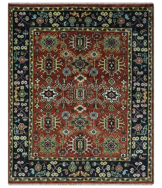 Antique Hand Knotted Rust and Black Traditional Persian Custom Made Wool Area Rug.