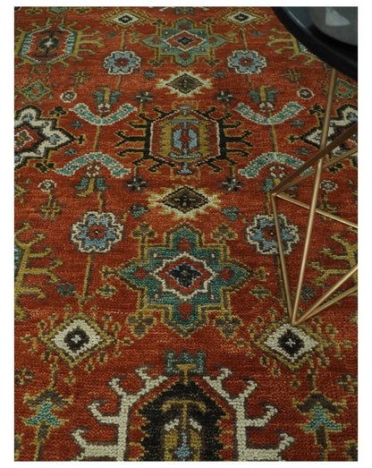 Custom Made Hand Knotted Rust and Black Traditional Wool Rug.