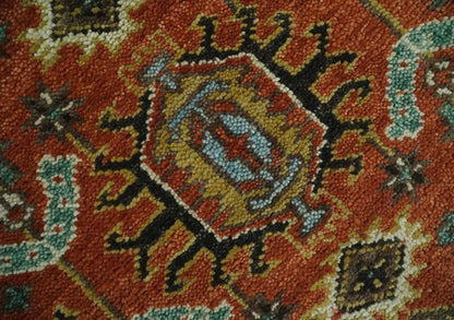 Custom Made Hand Knotted Rust and Black Traditional Wool Rug.