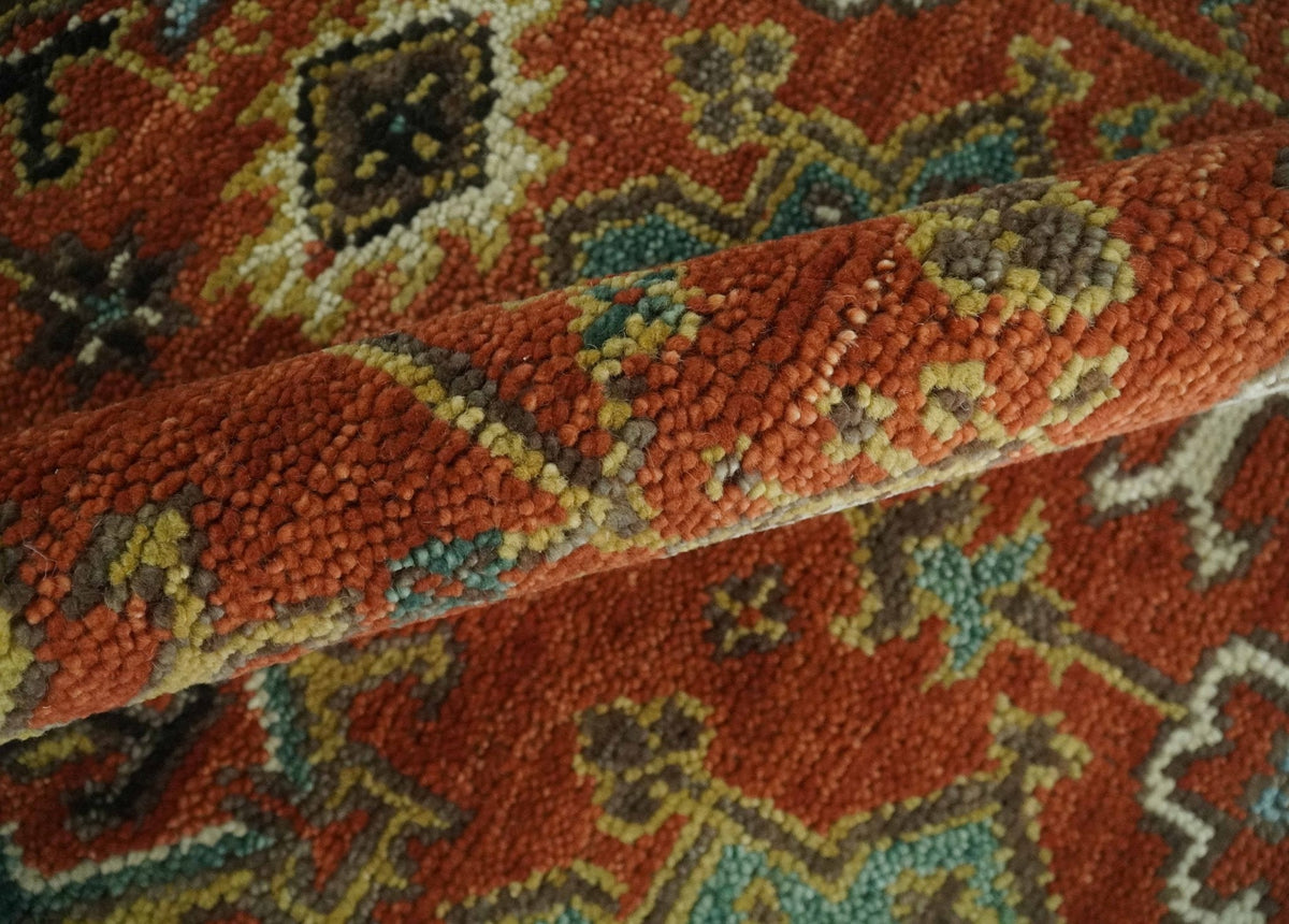 Custom Made Hand Knotted Rust and Black Traditional Wool Rug.