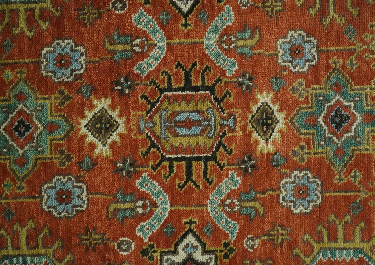 Custom Made Hand Knotted Rust and Black Traditional Wool Rug.