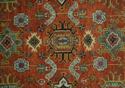 Custom Made Hand Knotted Rust and Black Traditional Wool Rug.
