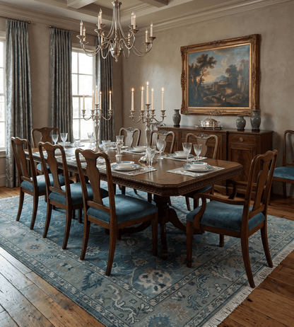 Antique Hand Knotted Gray and Beige Traditional Oushak Wool Area Rug.