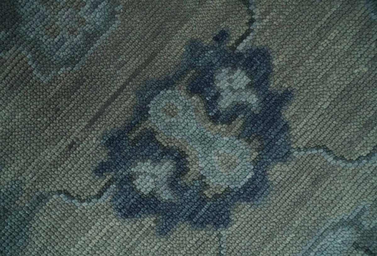 Antique Hand Knotted Beige, Charcoal and Silver Traditional Oushak wool Area Rug.