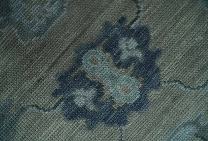 Antique Hand Knotted Beige, Charcoal and Silver Traditional Oushak wool Area Rug.