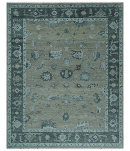 Antique Hand Knotted Beige, Charcoal and Silver Traditional Oushak wool Area Rug.