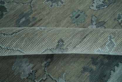 Antique Hand Knotted Beige, Charcoal and Silver Traditional Oushak wool Area Rug.