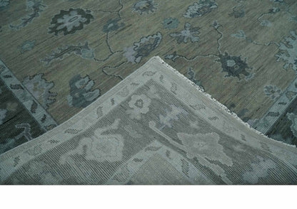 Antique Hand Knotted Beige, Charcoal and Silver Traditional Oushak wool Area Rug.