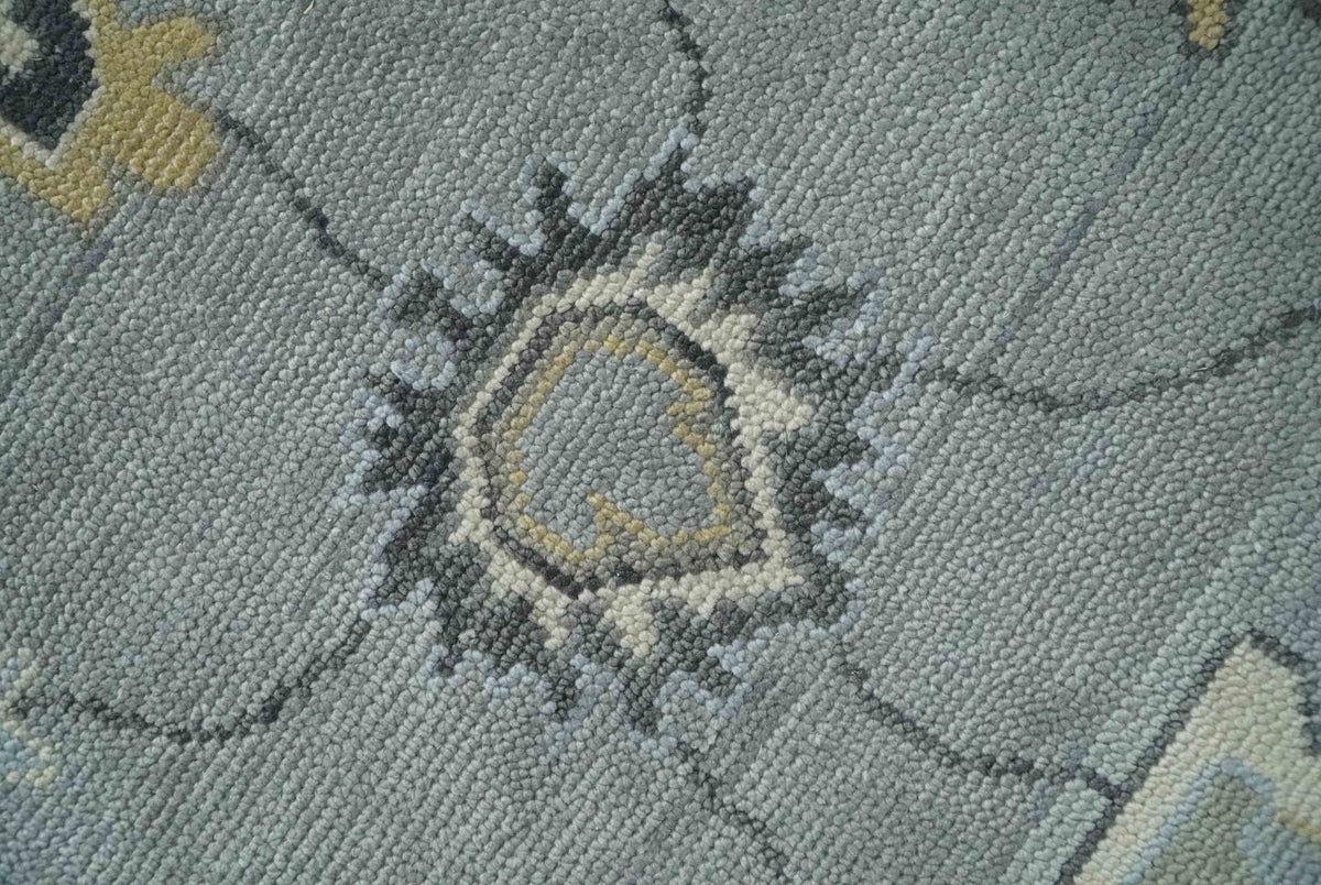 Antique Hand Knotted Silver and Charcoal Traditional Floral Oushak Wool Area Rug.