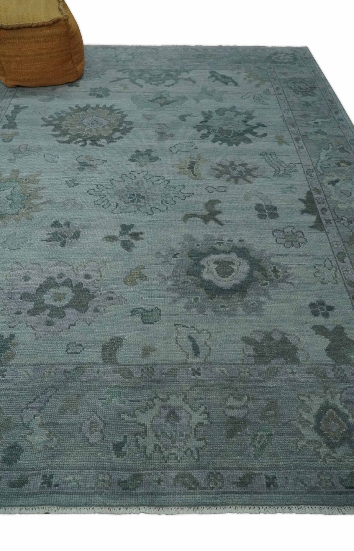 Antique look Bluish Gray Hand knotted Traditional Oushak Multi Size wool area Rug.