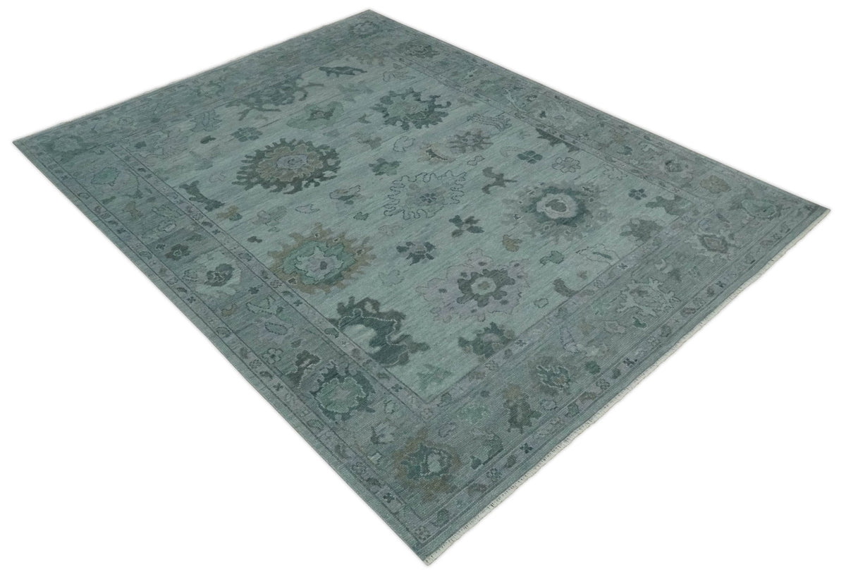 Antique look Bluish Gray Hand knotted Traditional Oushak Multi Size wool area Rug.