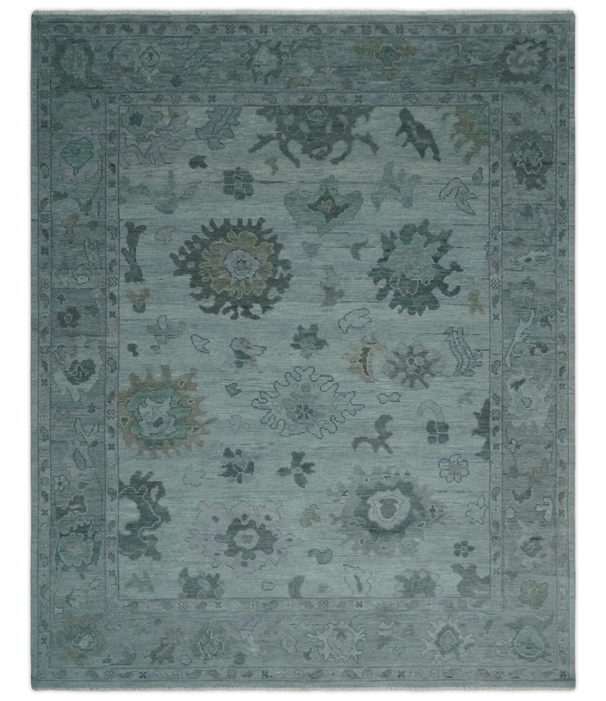 Antique look Bluish Gray Hand knotted Traditional Oushak Multi Size wool area Rug.